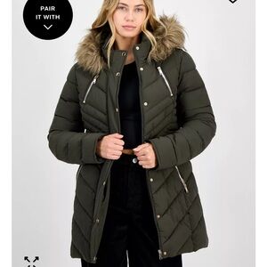Maralyn & me Dark Green Puffer Jacket with Faux Fur Hood